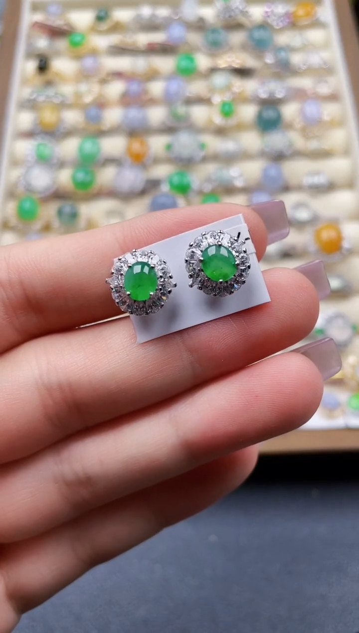 银S925镶嵌翡翠耳饰139