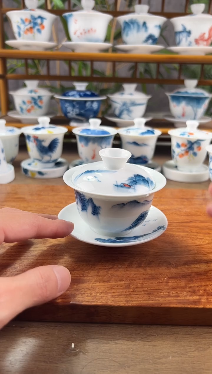 【闪购商品】微瑕千里江山130ml三才盖碗