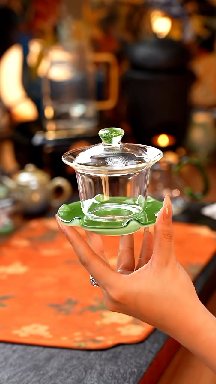 禾器/绮彩禾荷盖碗/翠玉