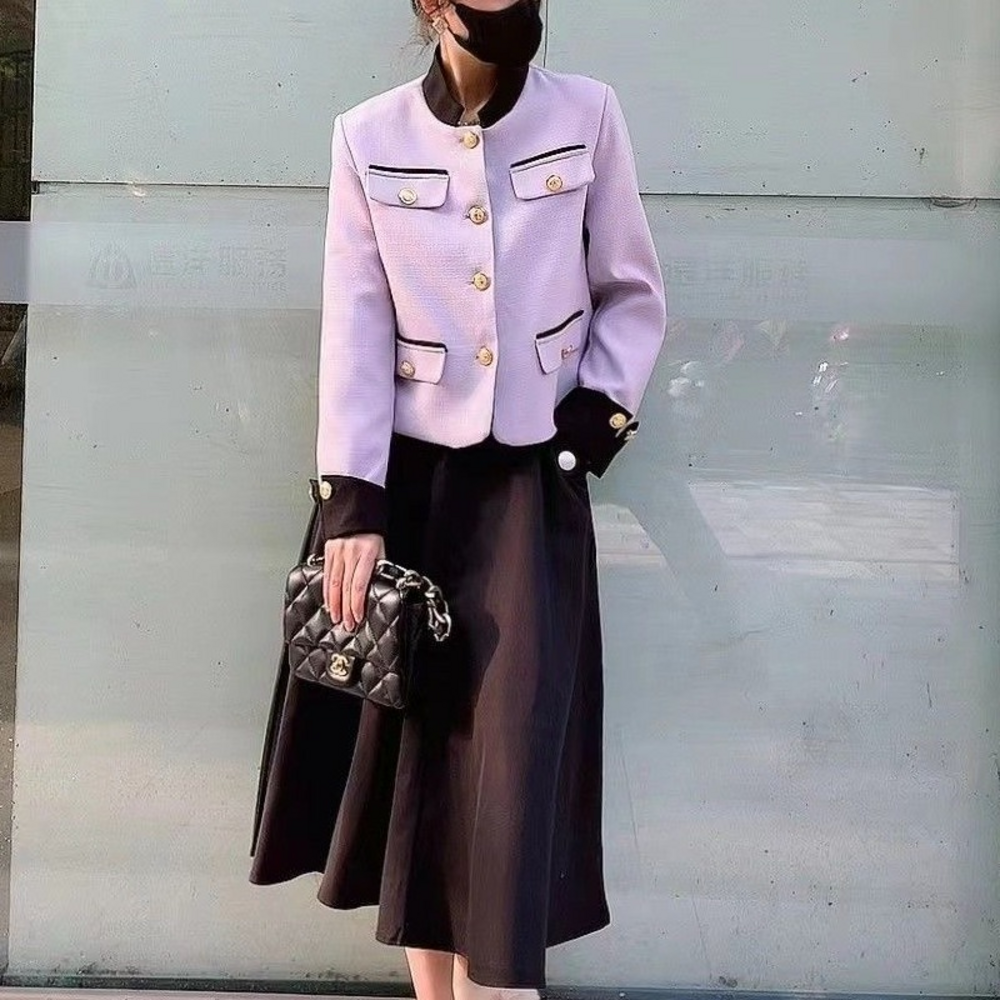 E052【新款】小香风法式高级优雅紫色显瘦女装外套