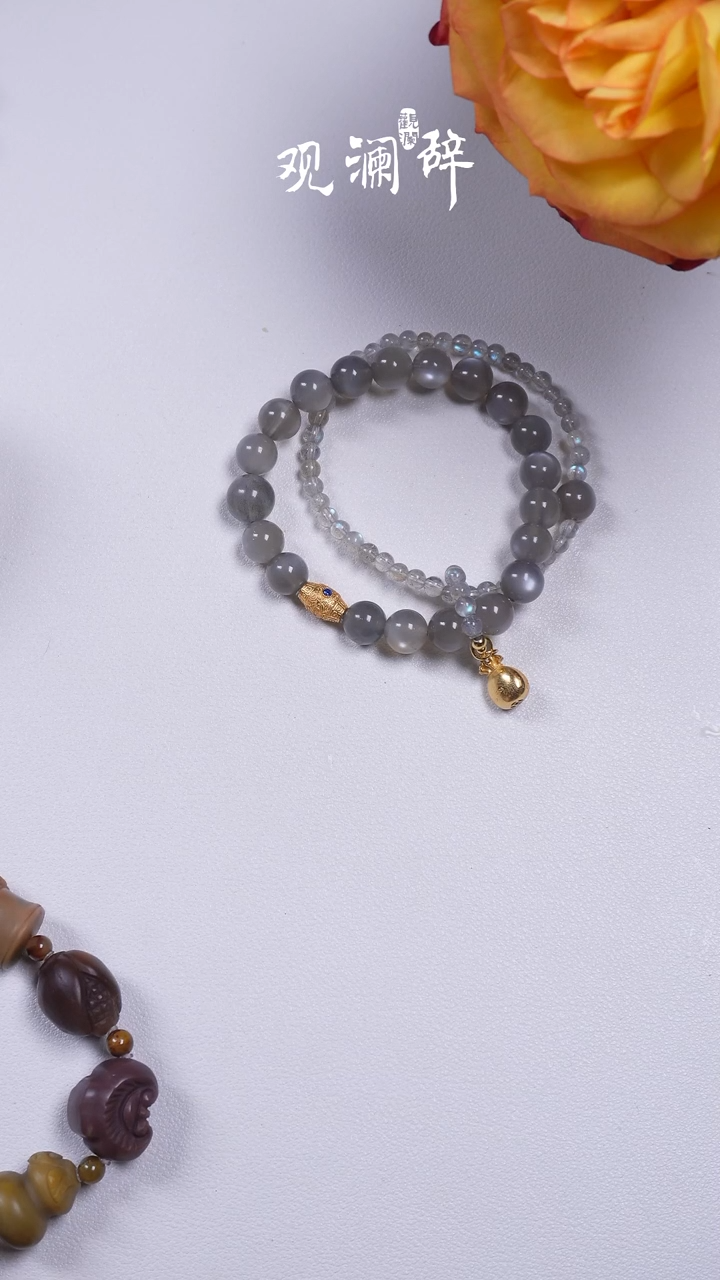 【闪购商品】拉长石灰月光双圈银S925镶嵌手链 