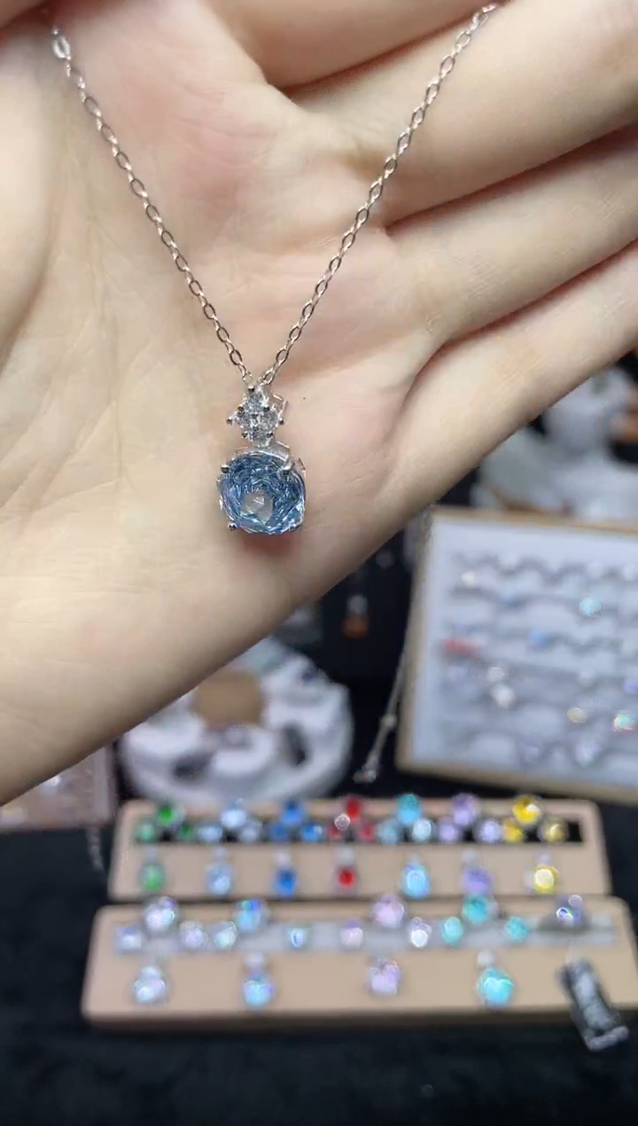合成立方氧化锆925银编号F0174 单吊坠 浅冰蓝