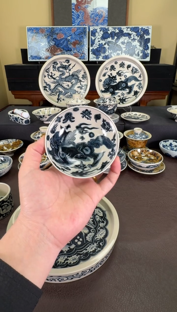 【闪购商品】瓷片二号釉杂宝狮子普洱杯