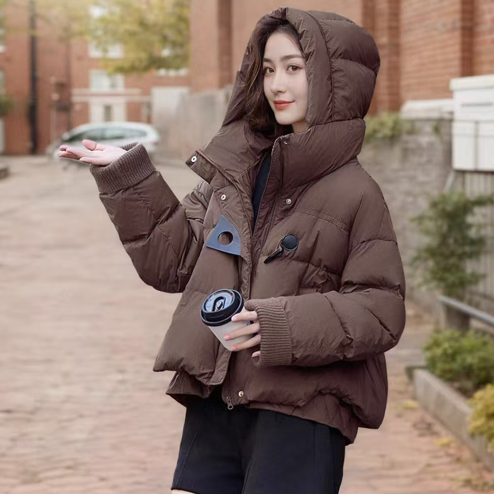 9311-扣扣面包连帽羽绒服（咖色）