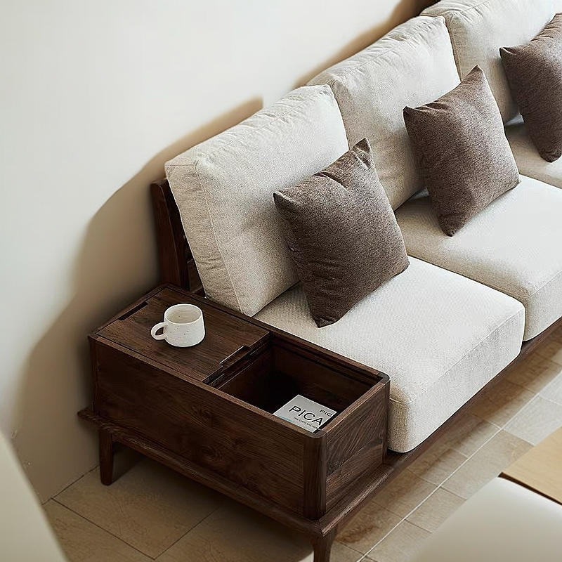 北美黑胡桃木沙发组合高端极简实木布艺转角沙发诧寂客厅原木贵妃