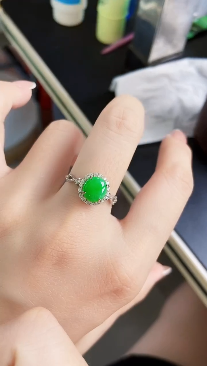 银S925镶嵌戒指翡翠12
