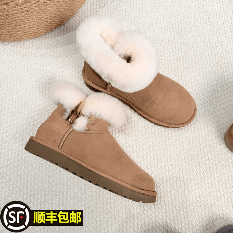 【庄尼家】羊皮毛一体雪地靴牛角扣女鞋冬季保暖加厚加绒靴子