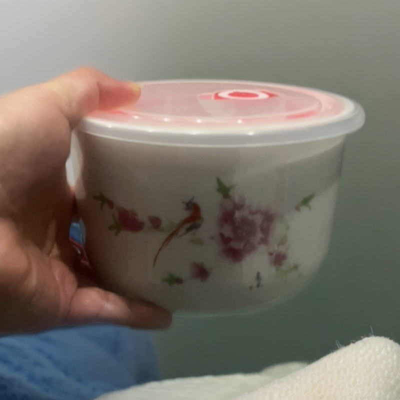 景德镇陶瓷水点桃花6寸大保鲜碗带盖