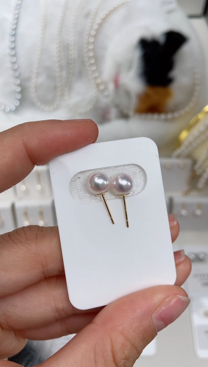 【闪购商品】海水珍珠耳钉18K金镶嵌7-7.5mm耳钉福利