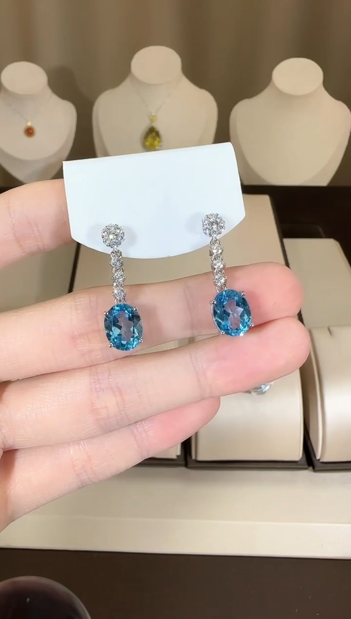 【闪购商品】托帕石耳饰银S925镶嵌10*8mm