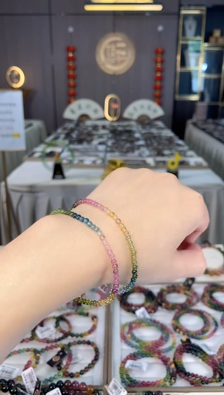 未镶嵌冰透净体老矿碧玺彩虹单圈手串3mm+碧玺多样性发一条hon