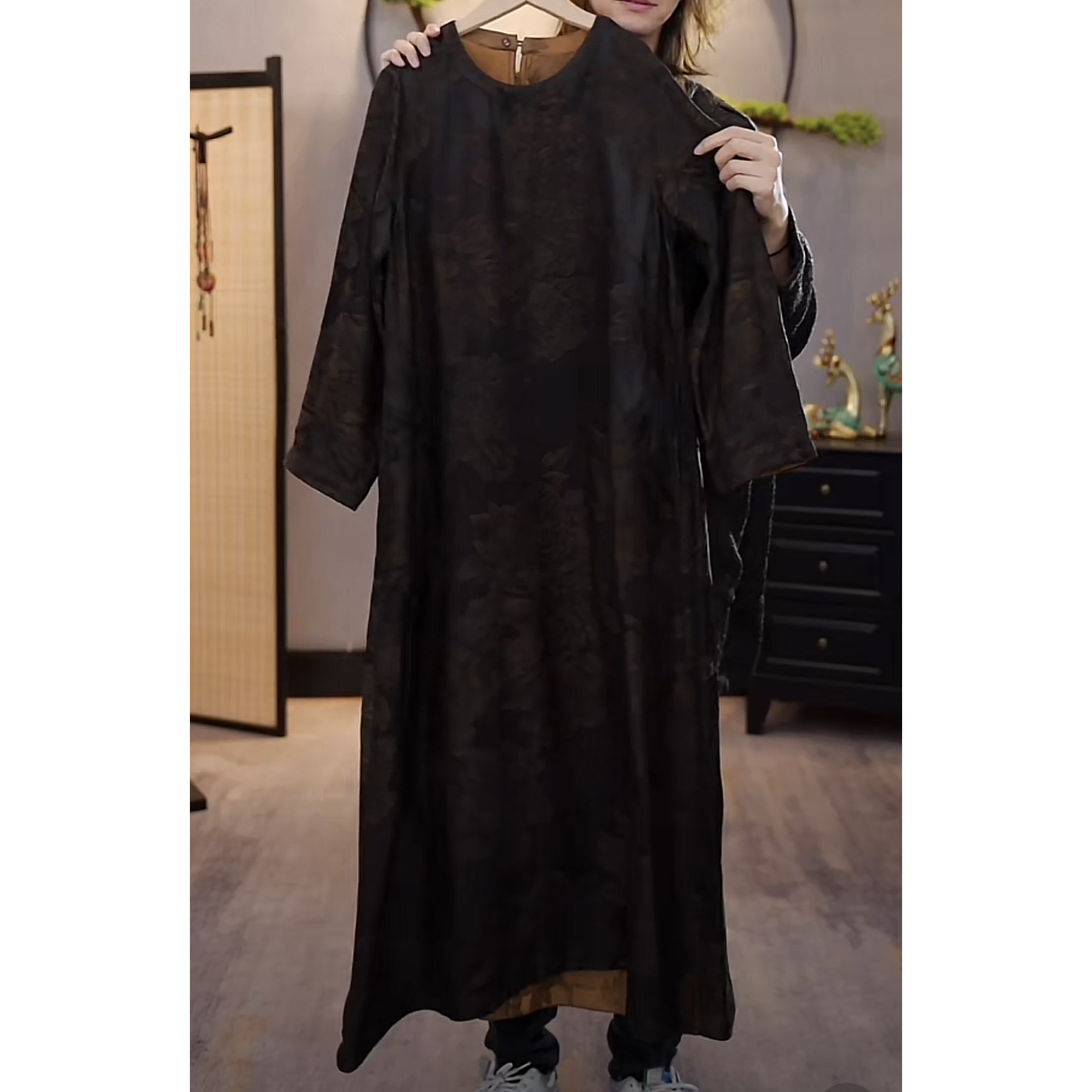 【千奈莉】70姆米重锻皮料双面穿长袖百搭连衣裙