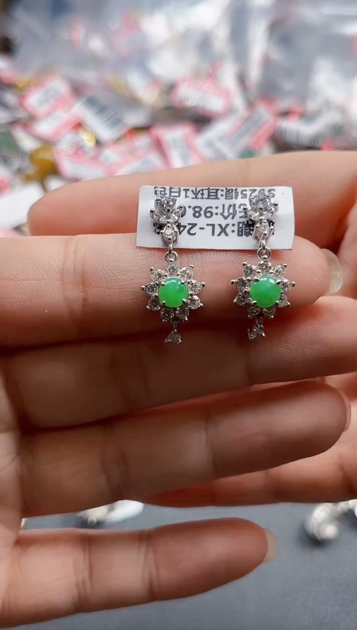 银S925镶嵌戒指翡翠天然A货缅甸翡翠