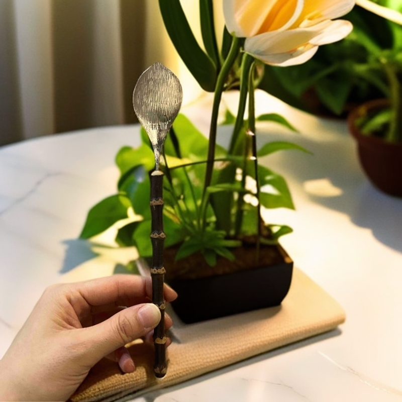 【景德镇陶瓷研究院】荷瓣锡头紫竹鞭茶勺家用（th133）