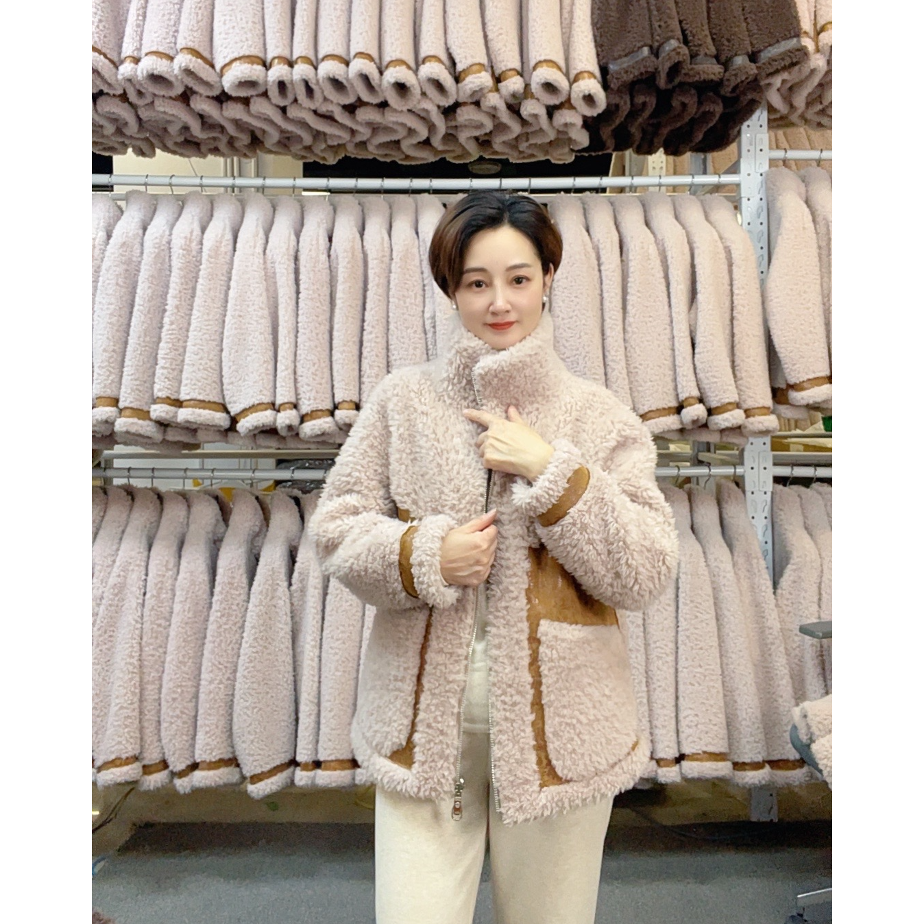 不掉毛可水洗双面穿百搭休闲宽松保暖绵羊毛冬季上衣女外套A版