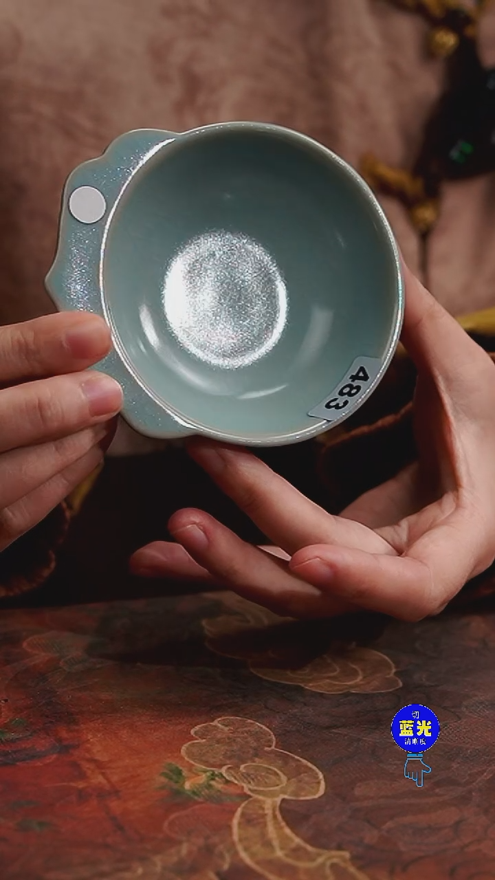 摆件瓷快**喝瑕品清凉寺原矿釉帽檐觞杯483