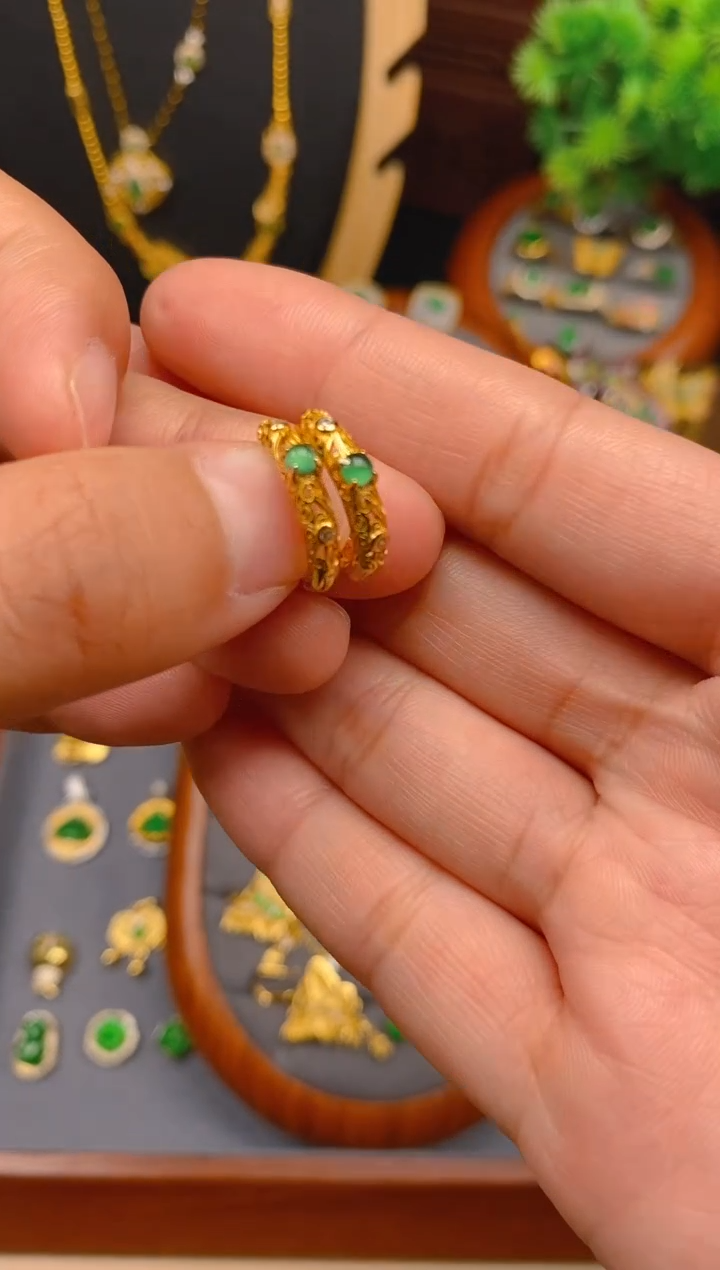 【闪购商品】翡翠耳饰银S925镶嵌花丝耳饰