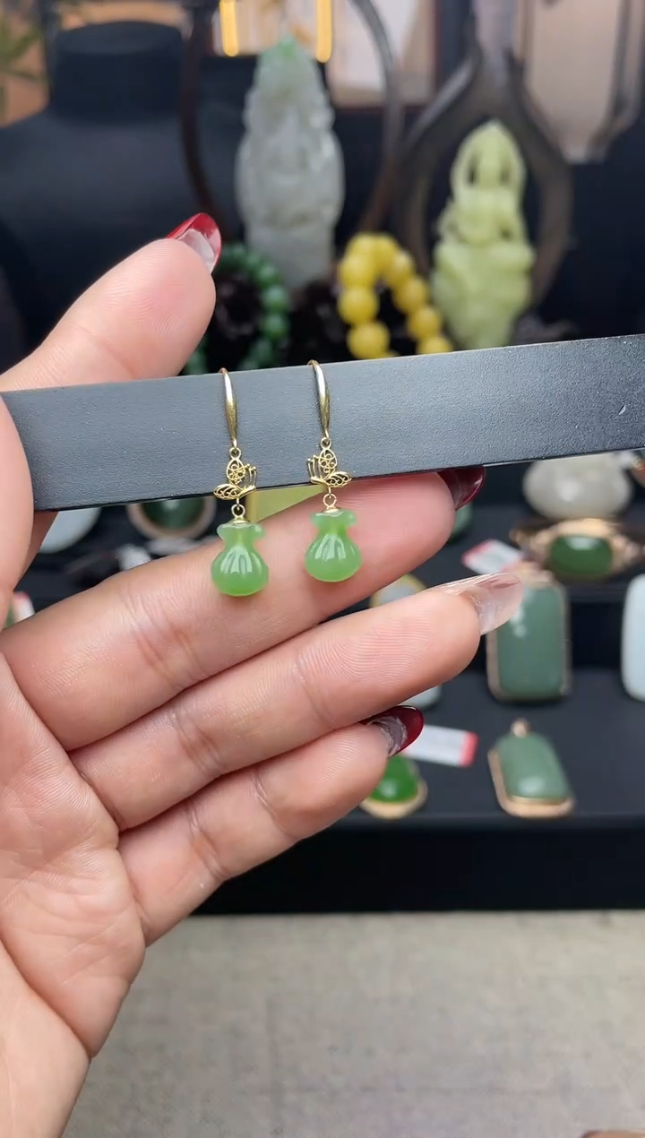 【闪购商品】和田玉耳饰18K金镶嵌耳饰ge140