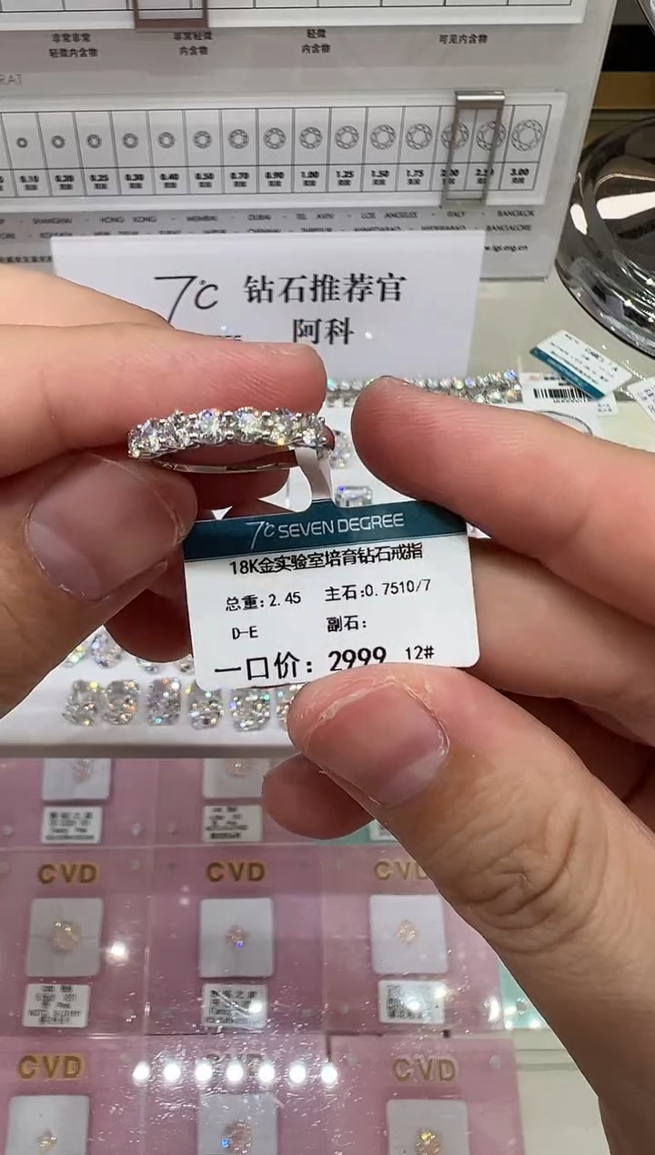 【闪购商品】实验室培育钻石18K金镶嵌戒指单颗10分圆形排戒