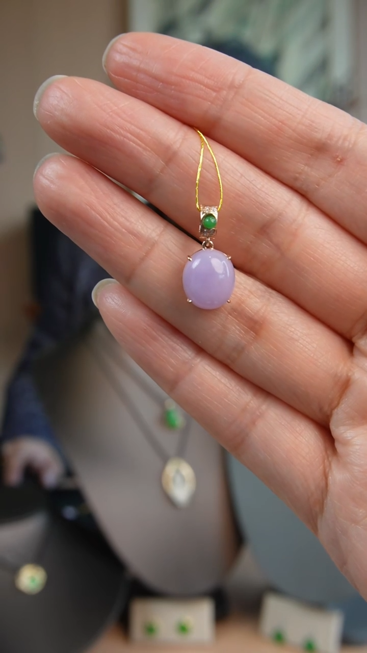 【闪购商品】翡翠颈饰18K金镶嵌天然缅甸翡翠吊坠