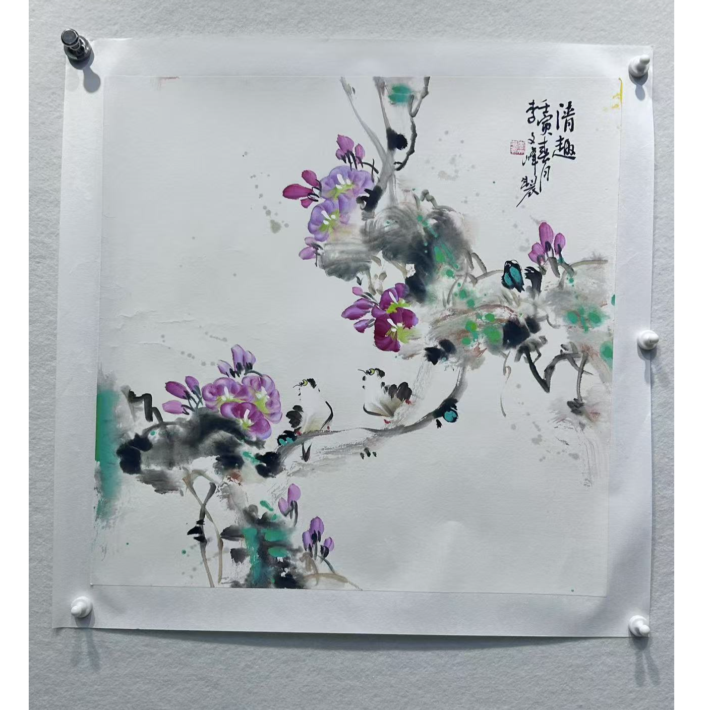 三尺斗方50*50写意牵牛花