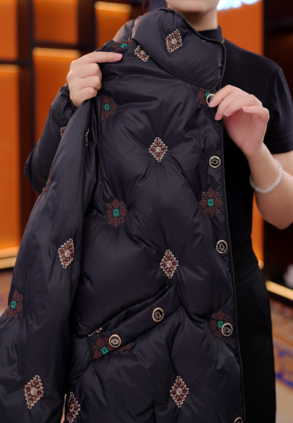 【杭州高定正品】羽绒服2025冬新款时尚刺绣保暖外套-套-YRF5192