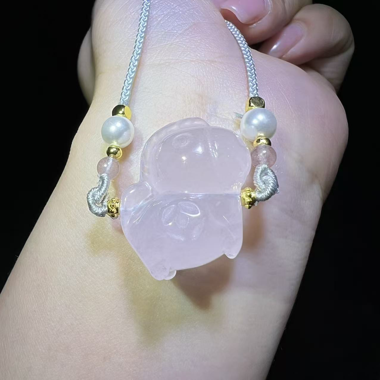 C11456-冰花芙蓉晶马吊坠-配绳