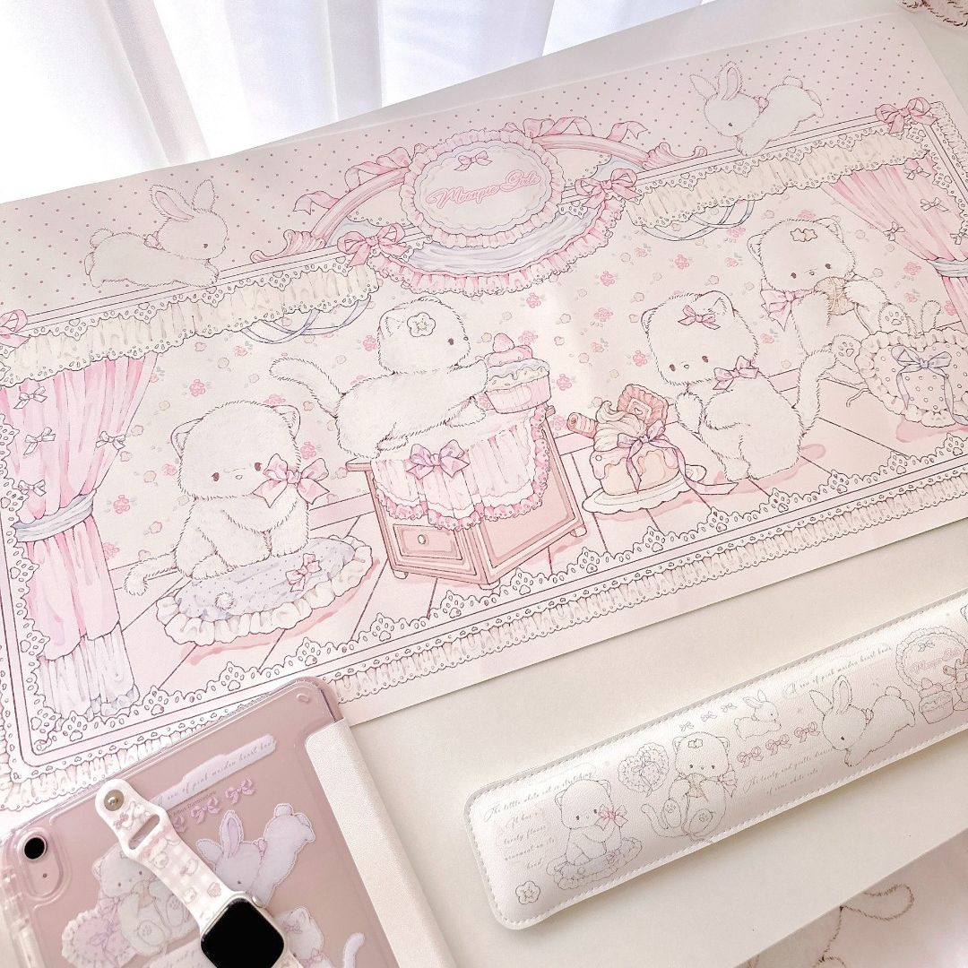 简约ins餐垫糯叽叽系列可爱少女心防水皮革电脑鼠标垫子宠物餐垫