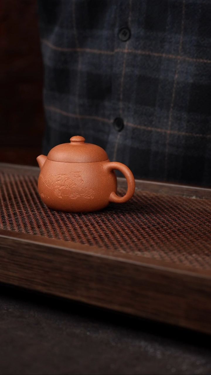 【闪购商品】紫砂茶壶五彩泥刻绘文旦