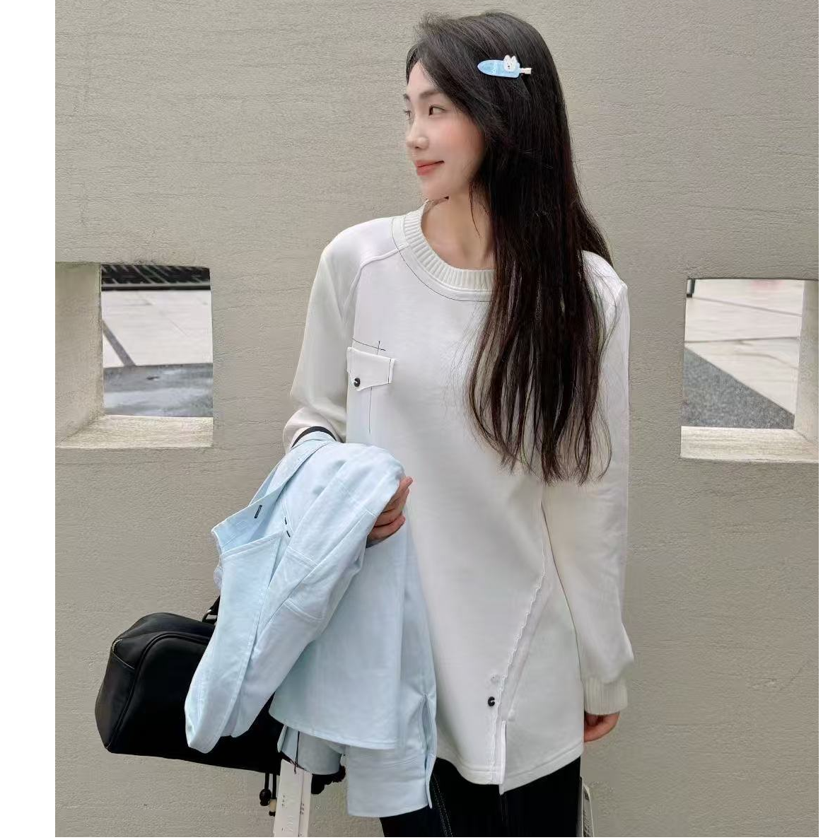 【商场品质】韩系休闲简约风 拼接设计套头长袖T恤 ZYJ 5759