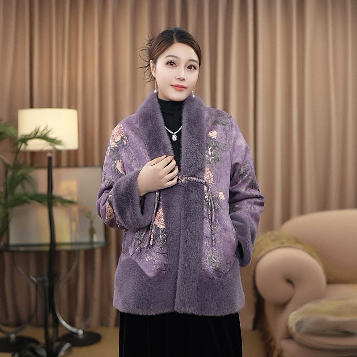 新中式短外套气质款大衣加绒保暖秋冬女士百搭休闲新款宽松时尚