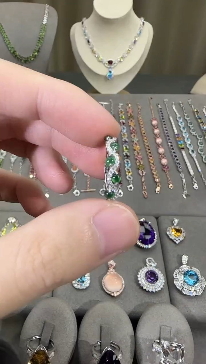 银S925镶嵌戒指翡翠3mm戒指简约排戒款