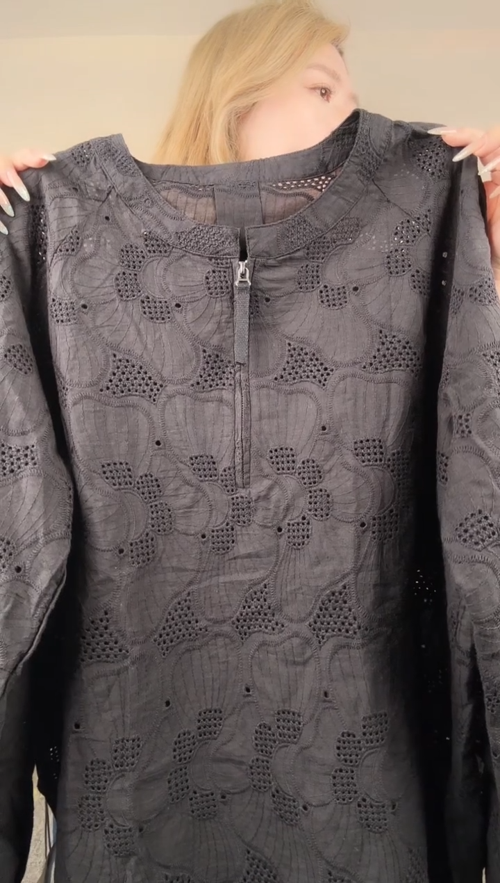 带拉链黑色蕾丝上衣 穿200斤