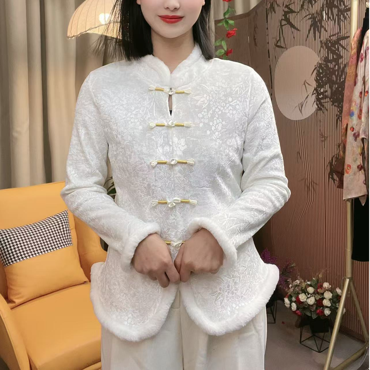 (喜上竹霄)新中式国风复古盘口加绒外套