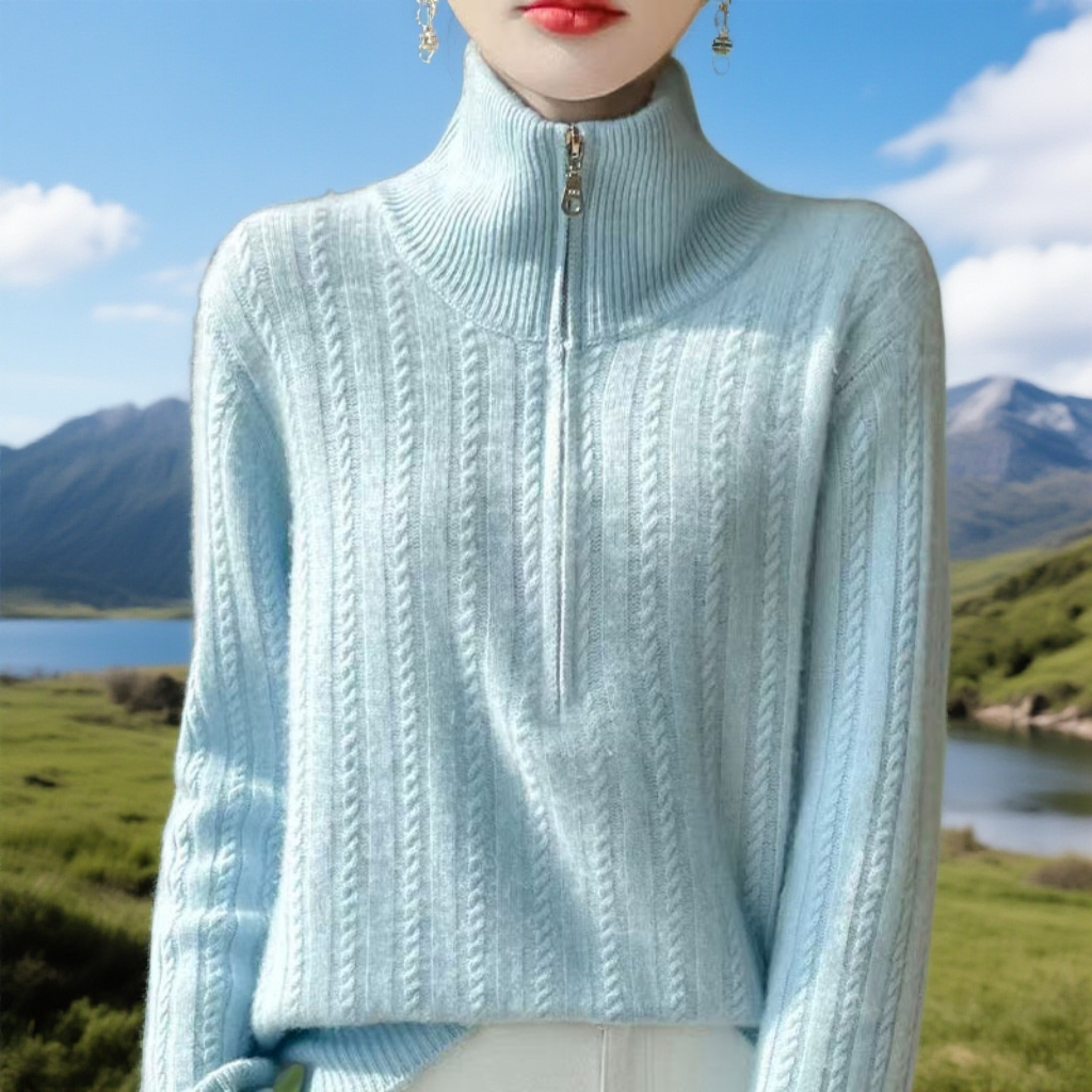 拉链羊绒衫女100纯羊绒秋冬新款时尚针织宽松毛衣插肩袖打底衫厚