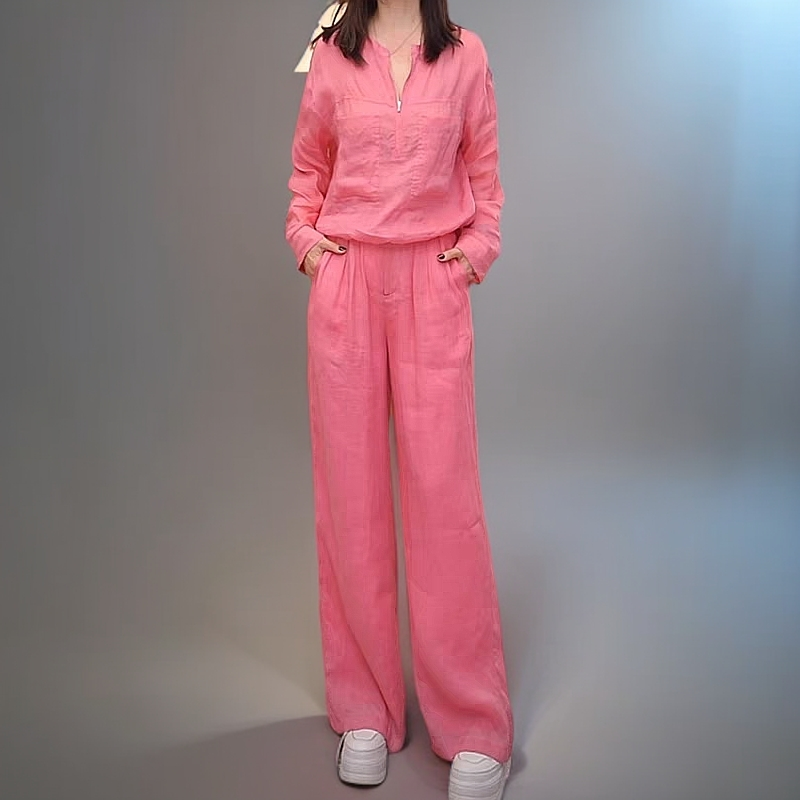 时尚减龄衬衫套装女2025新款春夏季洋气休闲宽松上衣阔腿裤两件套