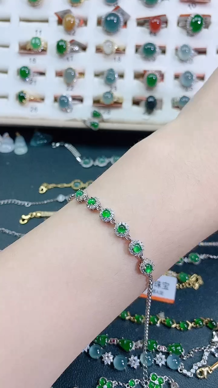 银S925镶嵌手链翡翠天然翡翠