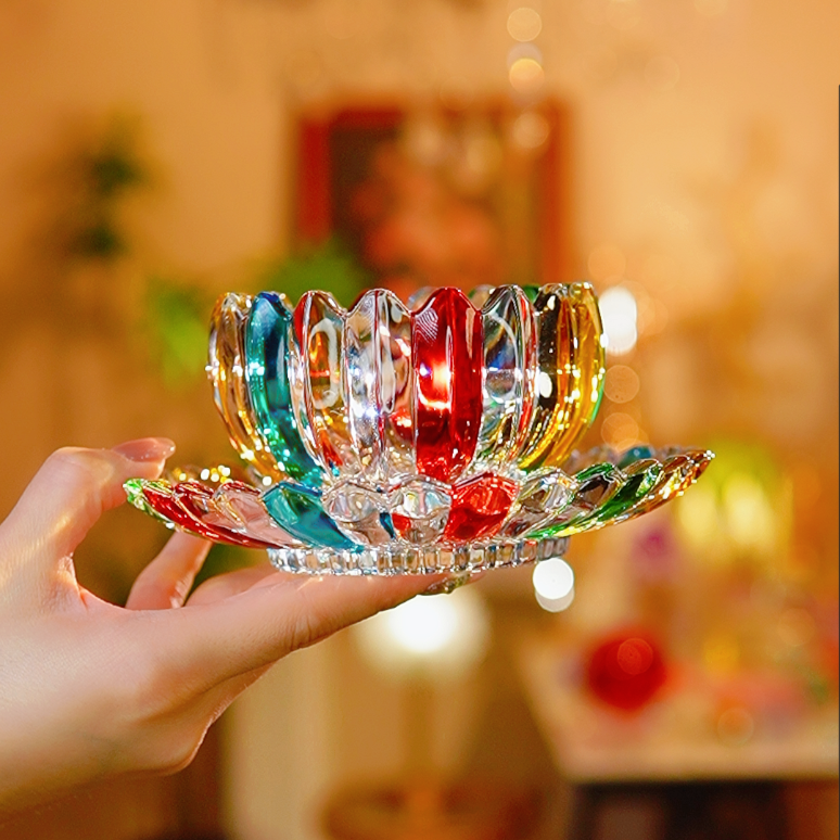 轻奢手绘莲花玻璃碗碟组合小众设计甜品碗燕窝碗沙拉碗