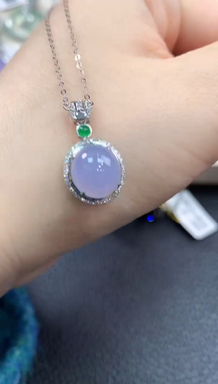 【闪购商品】翡翠颈饰18K金镶嵌C1    紫货有色差