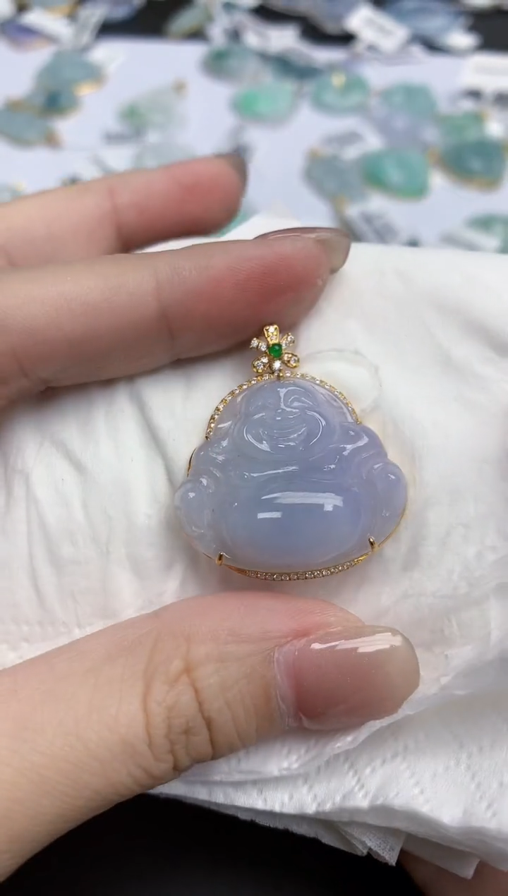 【闪购商品】翡翠颈饰18K金镶嵌天然缅甸翡翠A货