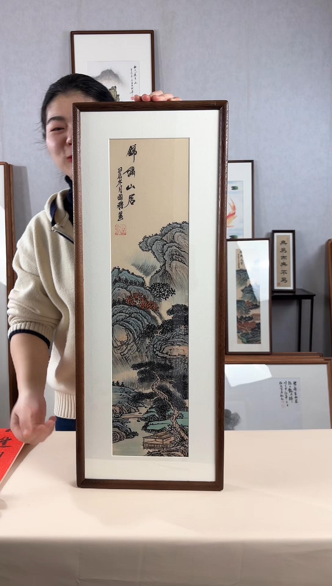 【闪购商品】国画手绘*锦绣山居*28*72cm实木框