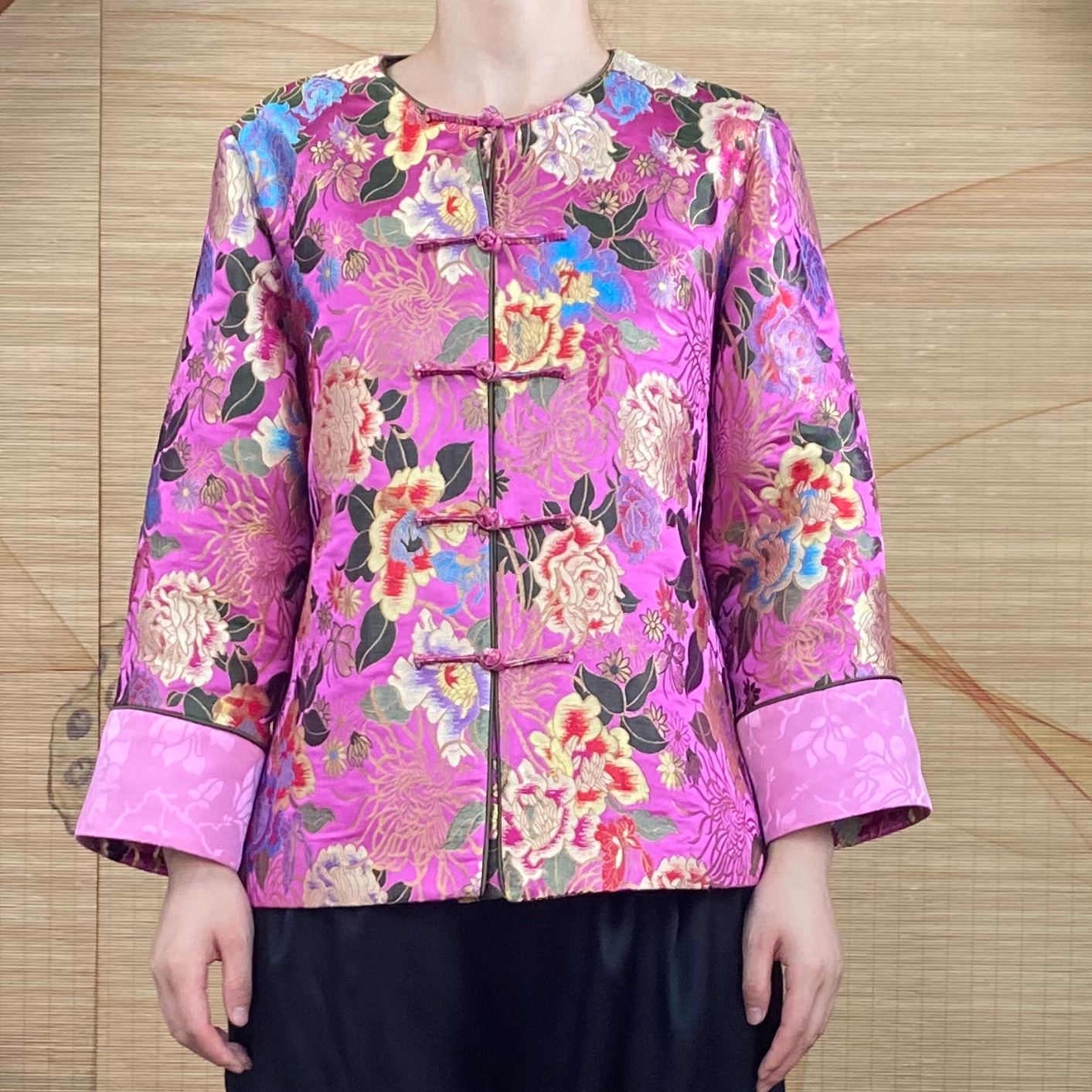 妆花云锦100桑蚕丝牡丹花开太太服新中式