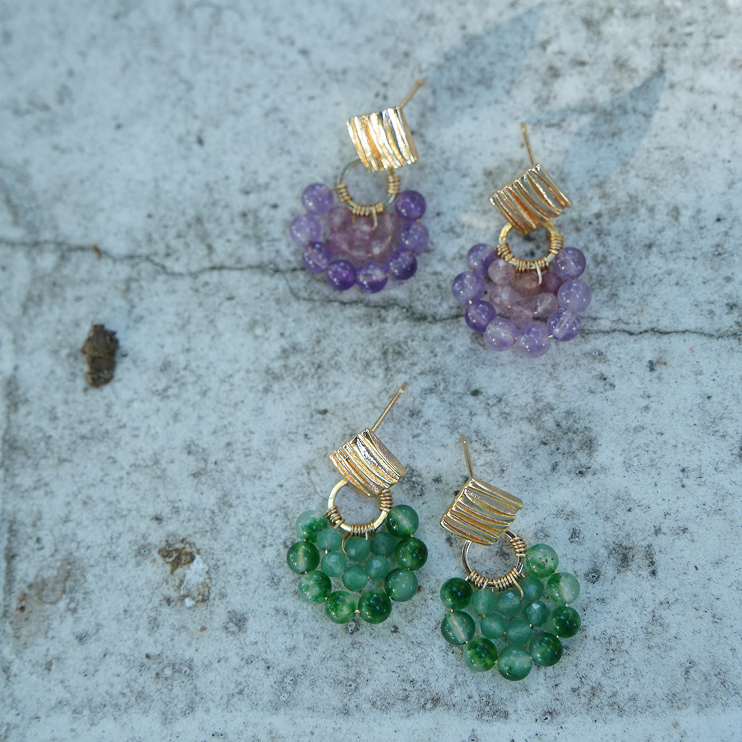 合金石英石耳饰 Dust 無尘手作饰品 半圆弧型多层原石耳钉