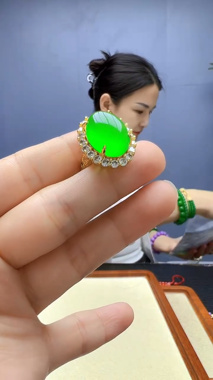 翡翠14K金镶嵌颈饰沉白diy颈饰戒指