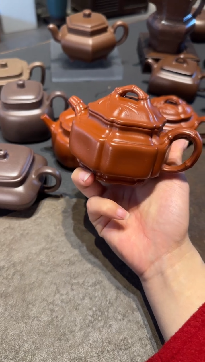 【闪购商品】紫砂茶壶六方海棠双线竹鼓