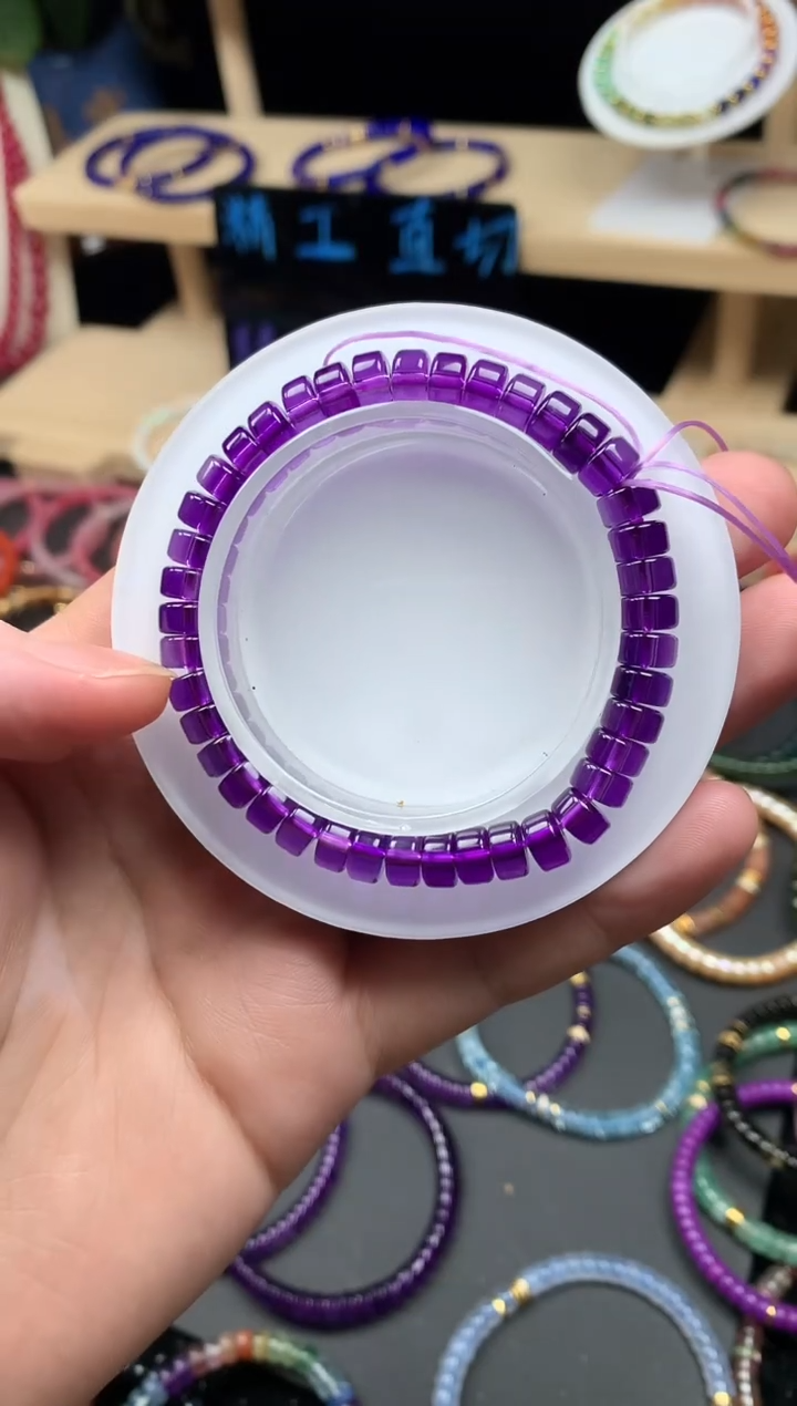 水晶手串未镶嵌乌拉圭净水紫水晶药片手串7mm