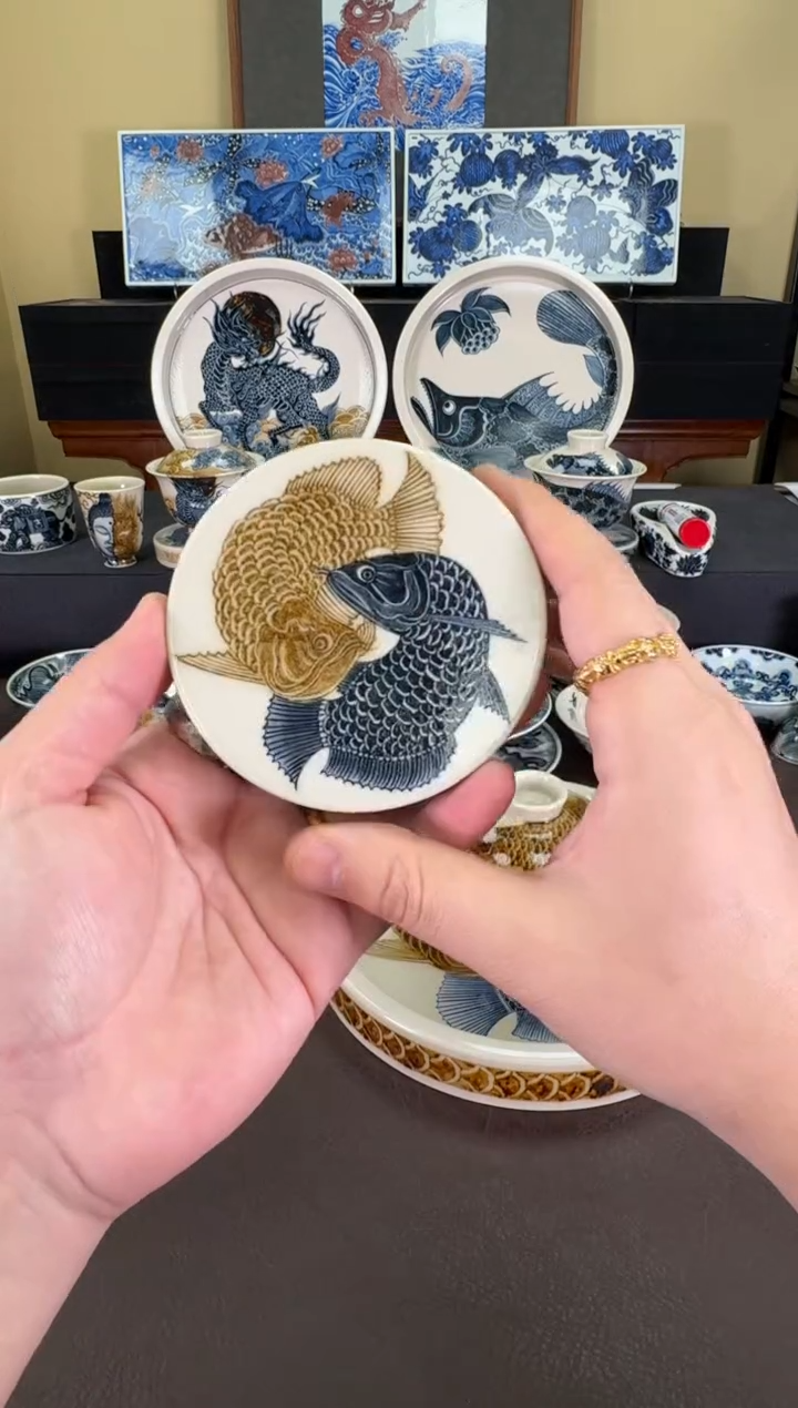 【闪购商品】二号釉金龙鱼纹盖置