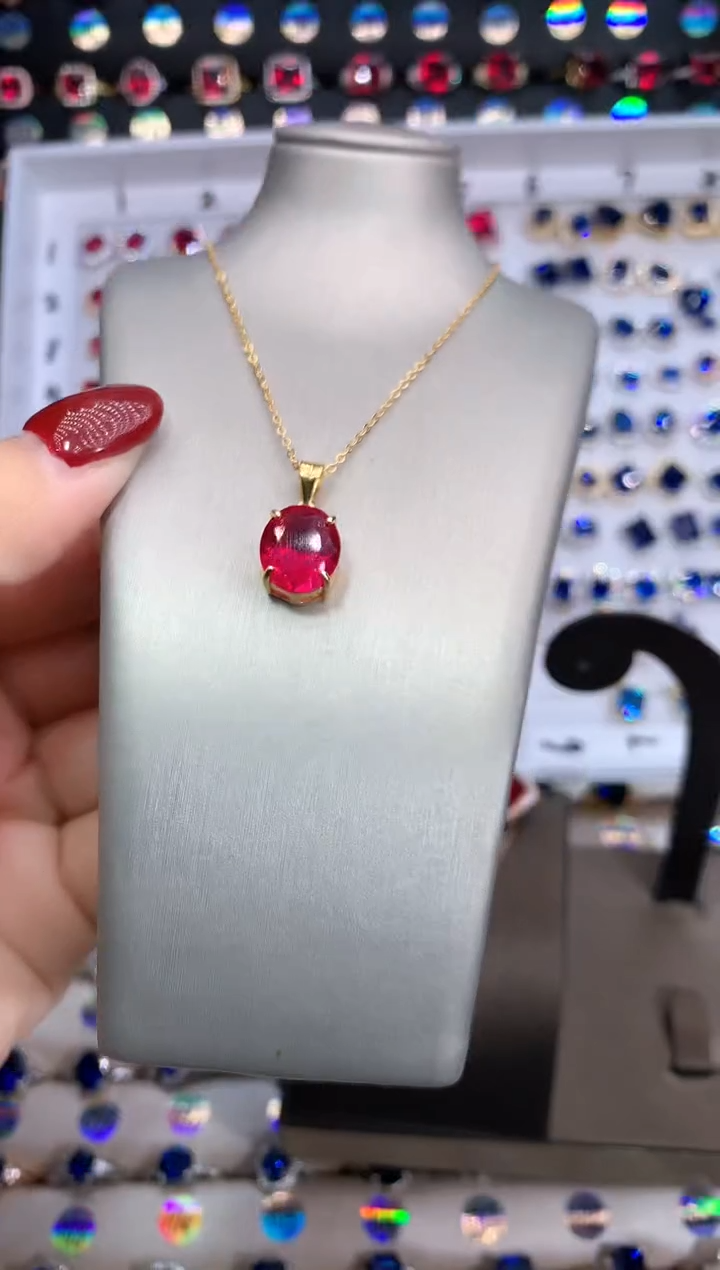 【闪购商品】红宝石吊坠(赠链)银S925镶嵌金色