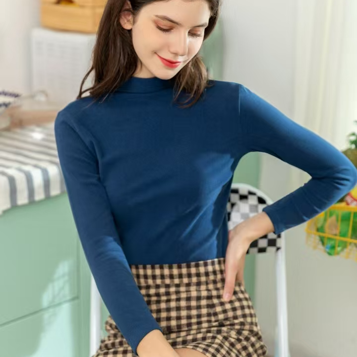 66051 女士中领保暖休闲长袖打底上衣女士打底衫