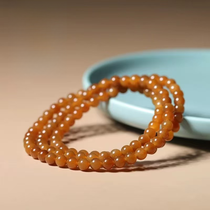 新疆天然和田玉糖料卡6mm多圈手串